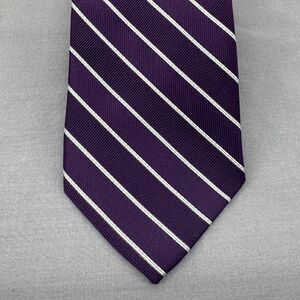 Jos. A. Bank Repp Necktie Purple White Stripe Tie 100% Silk 60" X 3.5" Preppy